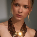 COLLAR MULTIVUELTAS HALO ROSA OJO DE TIGRE TERRACOTA