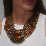 COLLAR MULTIVUELTAS HALO ROSA OJO DE TIGRE MIEL